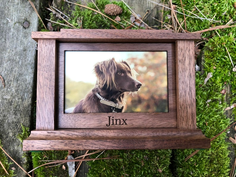 Custom wooden urn with a photo