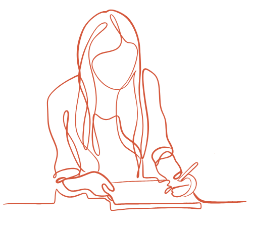 Line drawing of a woman writing, symbolizing grant management