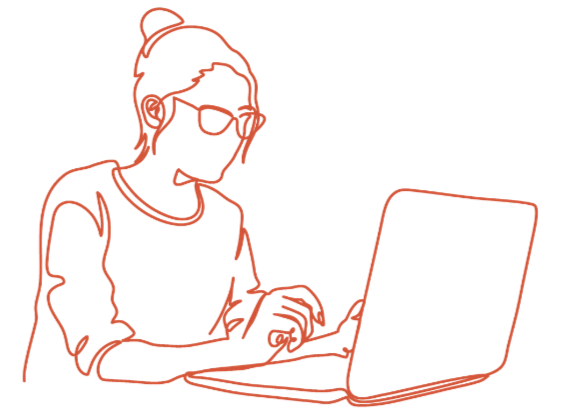 Drawing of a woman at a laptop, symbolizing grant advising