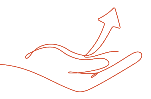 Single line drawing of a hand holding an up arrow, symbolizing fundraising