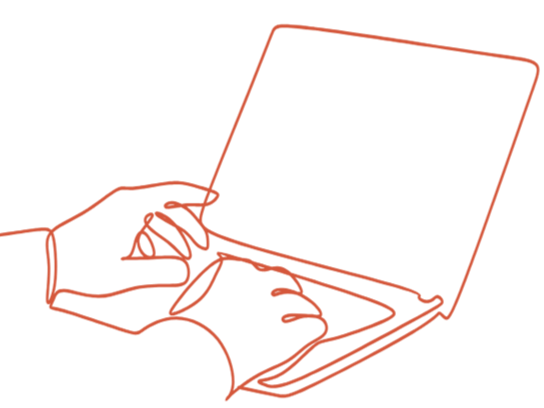Drawing of hands on a laptop, symbolizing research