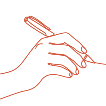 Drawing of hand holding a pen, symbolizing messaging
