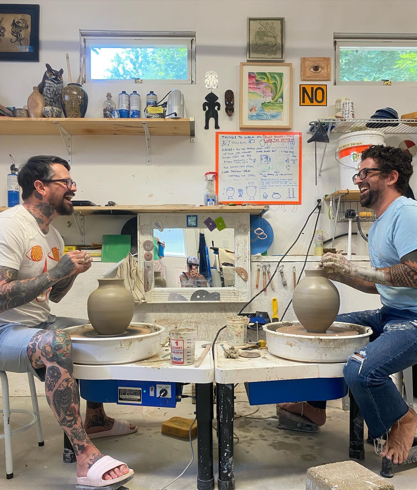 .
Had a lil away-from-home-dirt-shape-session in the cool and inspired studio of my good friend @apshrewsbury&mdash;

&hellip; and (as evidenced by this hilarious photo) we had the most fun that 2 potters have ever had in the 20,000 year history of t