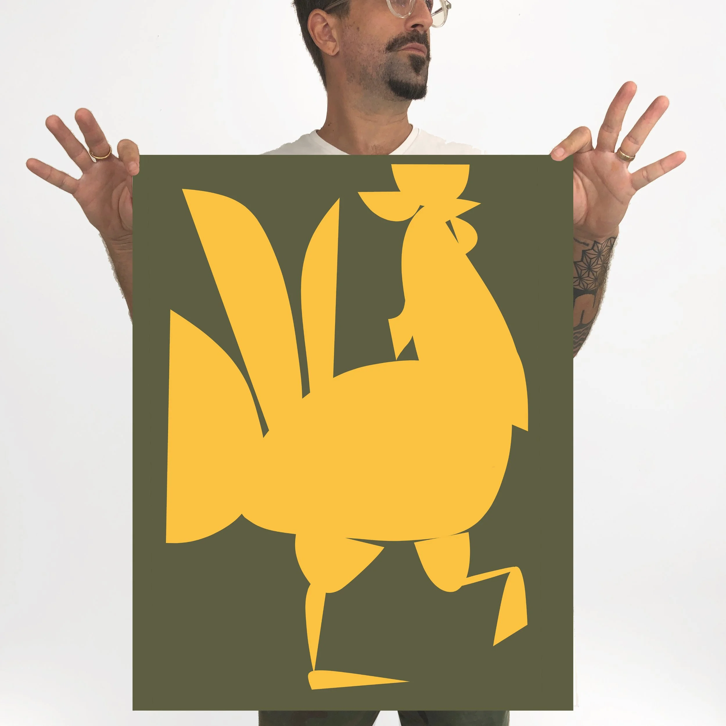 "Green & Yellow  Rooster" Print