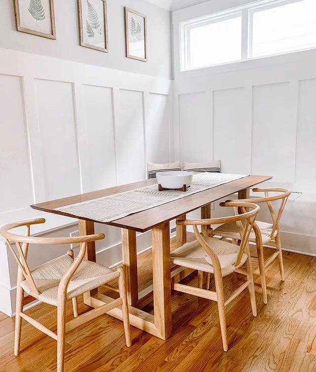 Delivered this modern dining table to a couple in Nashville for their first home. It was a departure from my normal traditional style of furniture but was such a fun project with a beautiful result. Made with a walnut top and a white oak base. 
#cebl