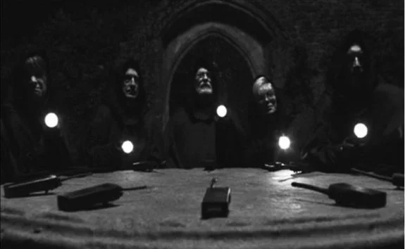 You can find lists of movies about satanic rituals on the internet, with lots of pictures that follow the basic iconography used in Ready or Not , but the links I found were pretty tacky. This is the same iconography used in the police action satire Hot Fuzz , which is a million times better than Ready or Not .
