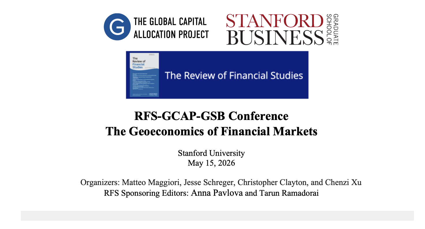Agenda for the RFS-GCAP-GSB Conference on The Geoeconomics of Financial Markets is now available