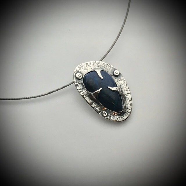 Hand Forged Blue Shattuckite Pendant Necklace