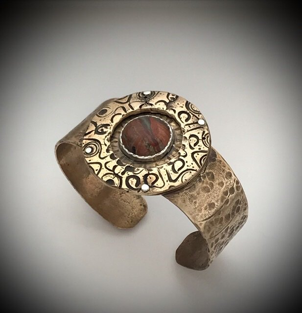 Hand Forged Bronze and Jasper Cuff