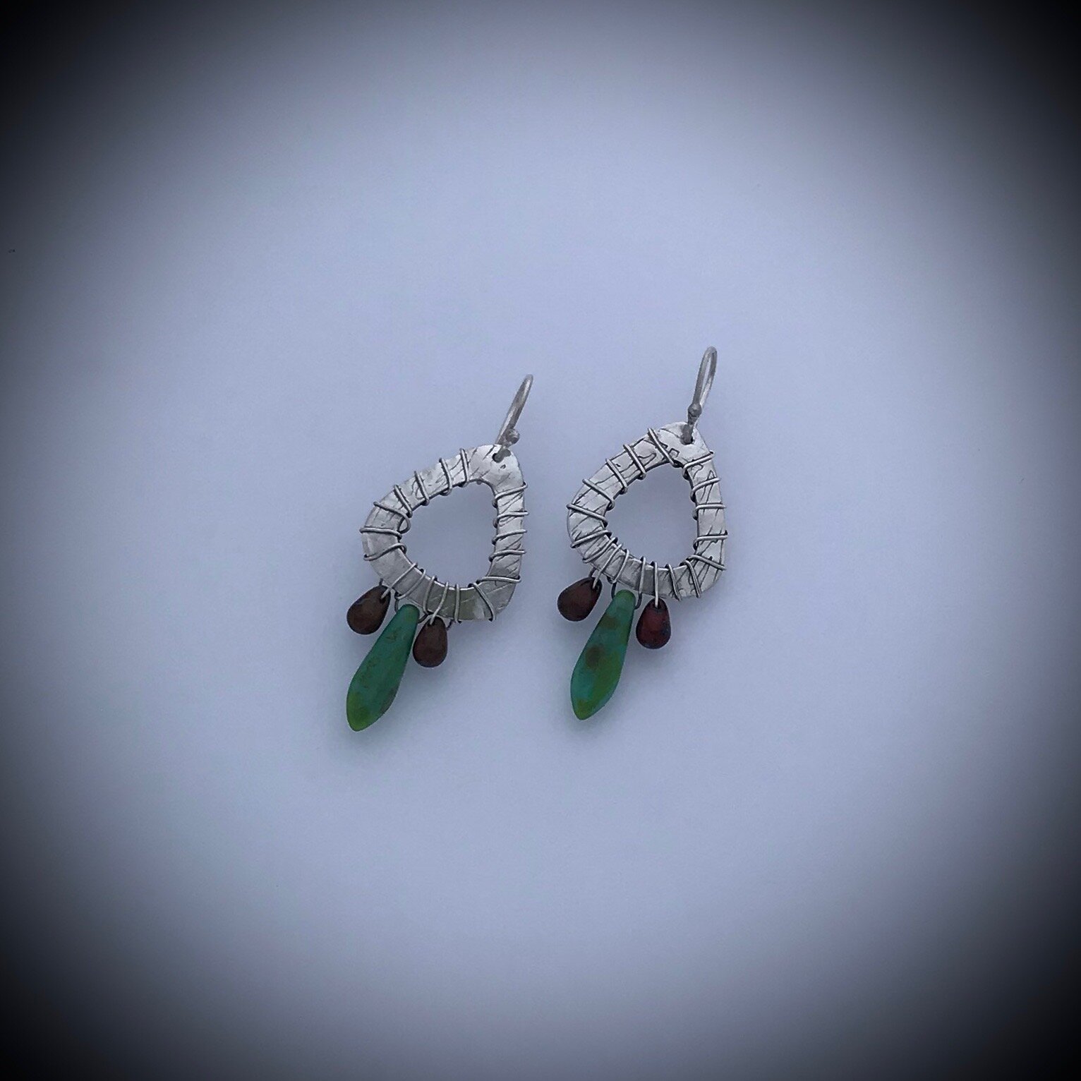 Handcrafted Sterling Silver Earrings with handmade ceramic beads