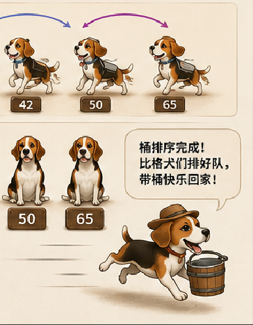 比格犬-提桶跑路 桶🪣排序 时间复杂度O(n+k)