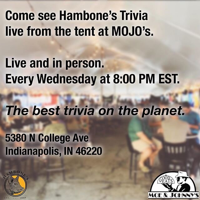Live from under the tent at @moeandjohnnys - tomorrow at 8pm .
.
.
.
#broadripple #indy #do317 #trivia