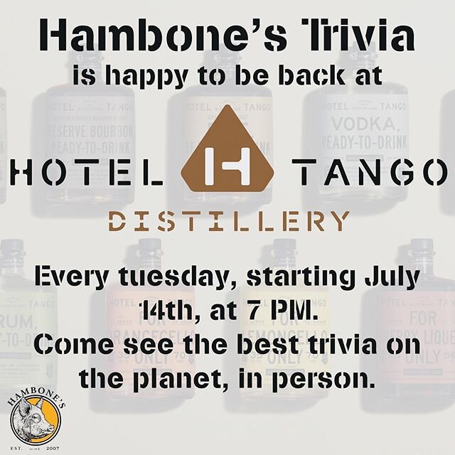 We will be back! July 14th. The best trivia in the free world is coming back home to @hoteltangodistillery