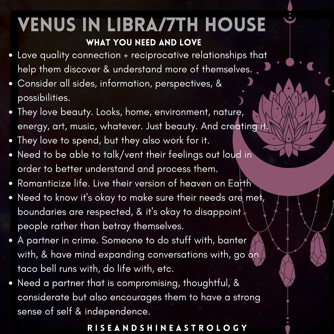 Venus = your divine feminine. What you want, need, &amp; love. It&rsquo;s what makes you feel good! 🌹