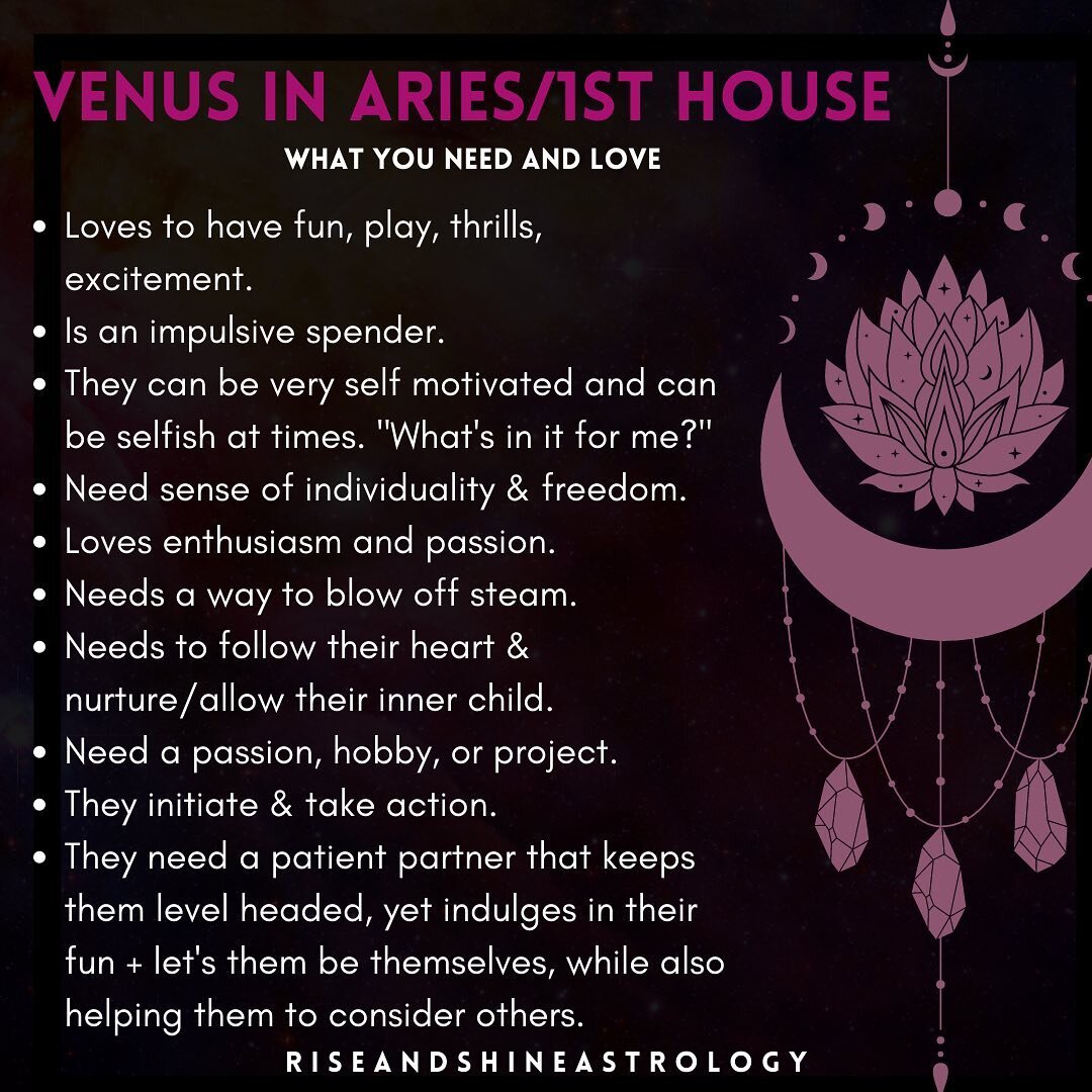 Venus = your divine feminine. What you want, need, &amp; love. It&rsquo;s what makes you feel good! 🌹 check both which sign your Venus is in and the house!