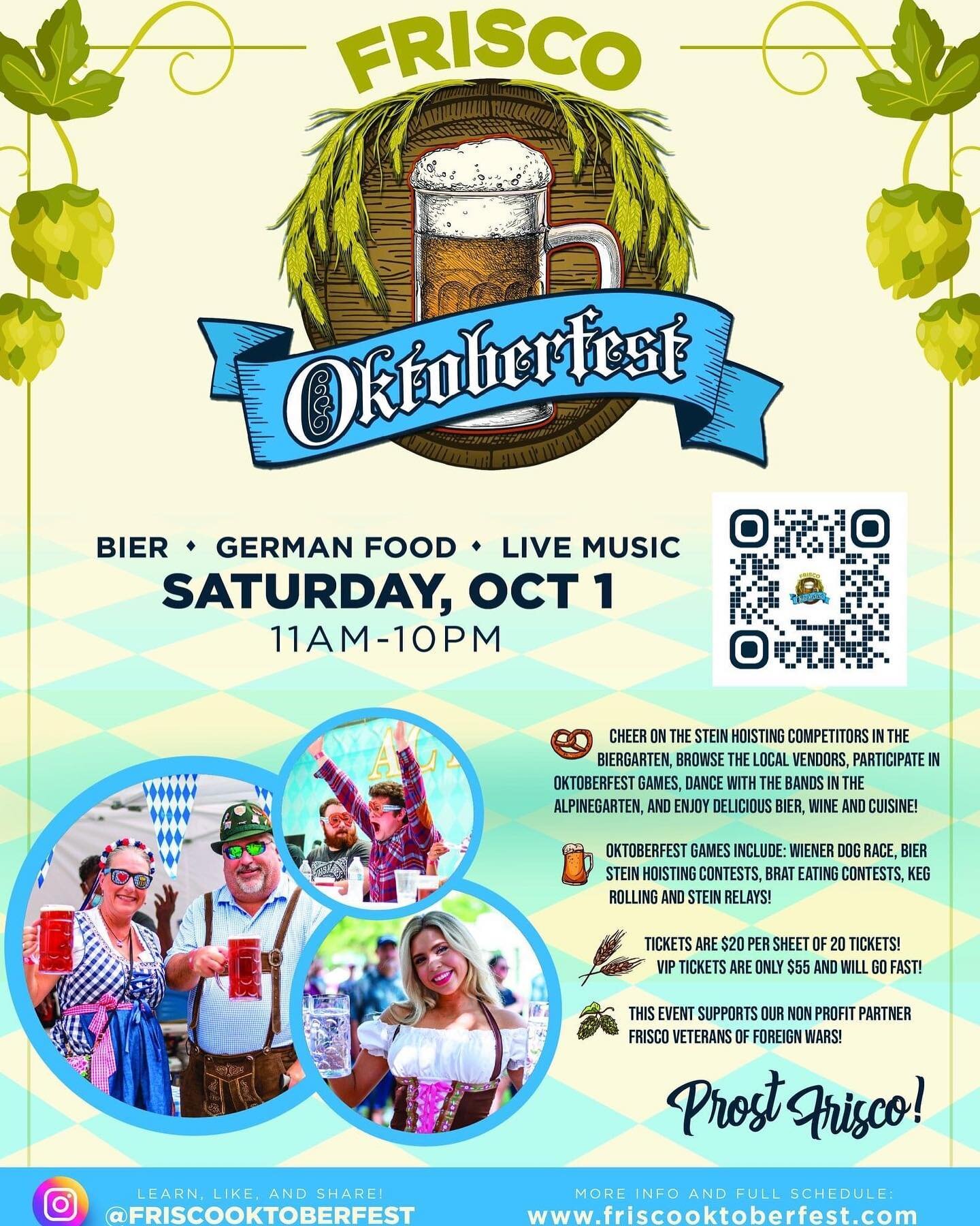 FIVE days out from Frisco Oktoberfest! 😁🍻

Check out the entertainment lineup below! 🎼🎸Join us in Frisco Square from 11am-10pm for tons of FUN! 🍻✨ You do not want to miss out on the food, activities, entertainment, and BEIR! 

Get your tickets t