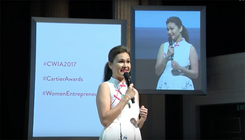 Eunice delivers the introductory keynote at the Cartier Women’s Initiative Awards.