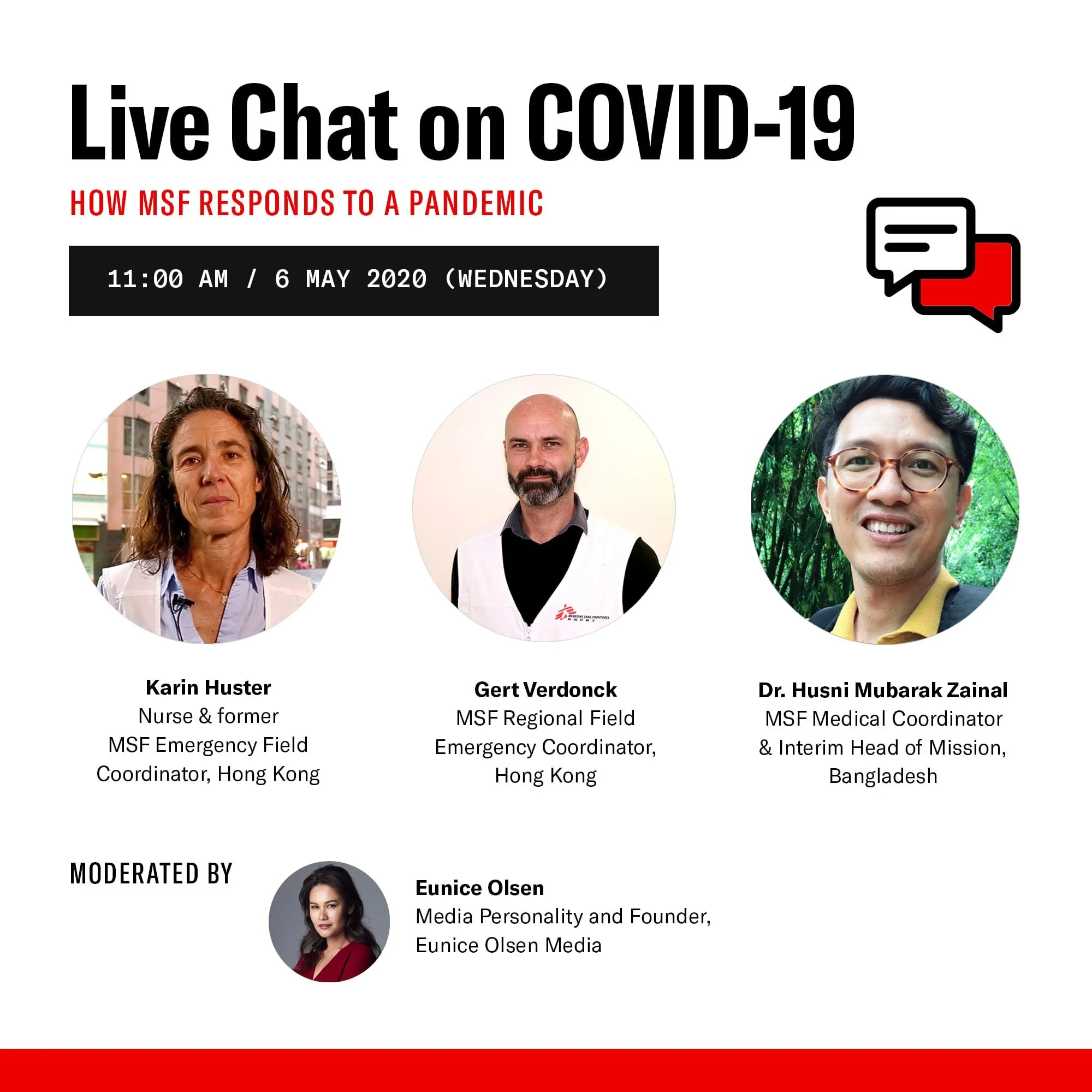 Eunice moderates the Doctors Without Borders’ Response to Covid-19 live chat event.