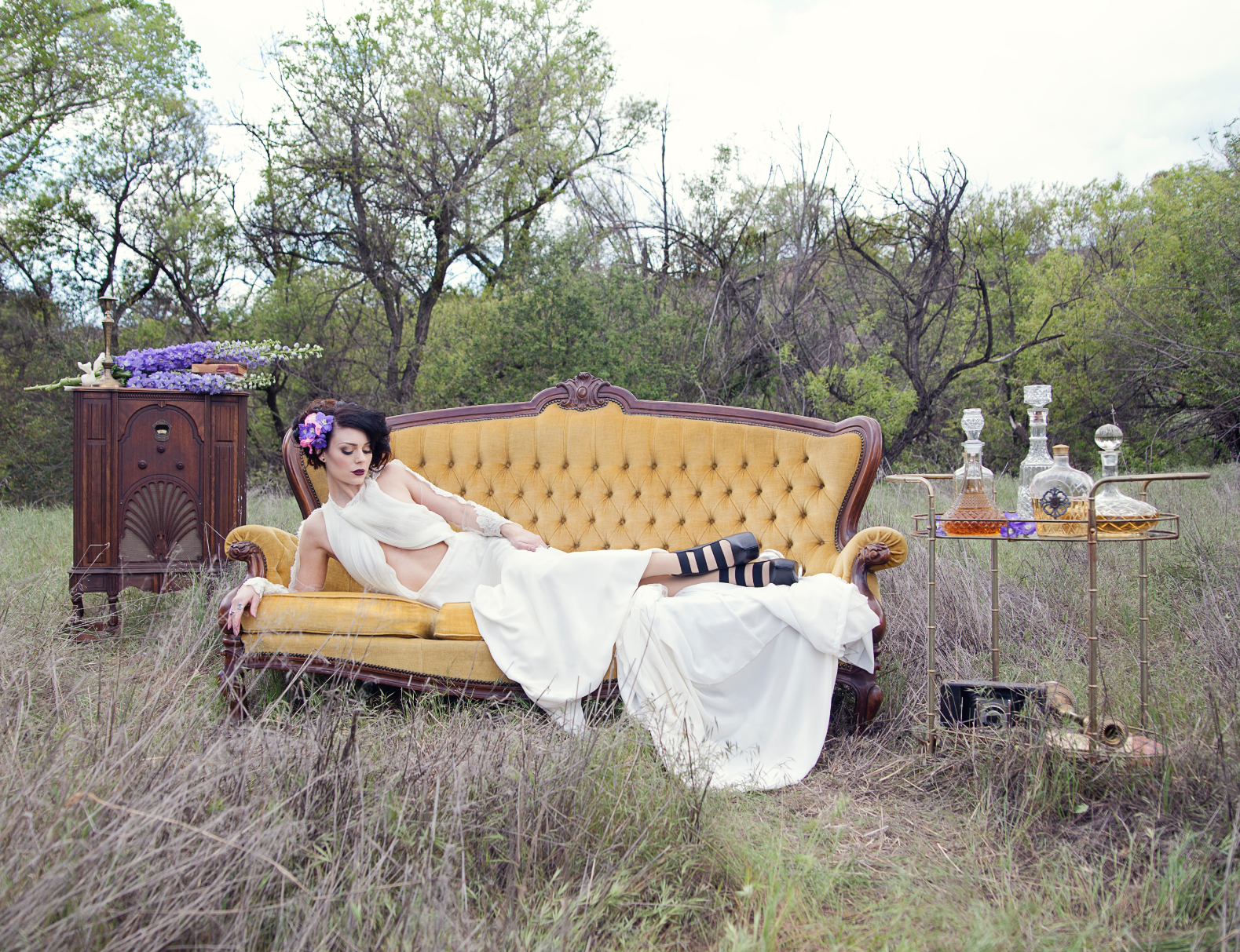 Model in wedding gown in field - Michelle Hebert Design