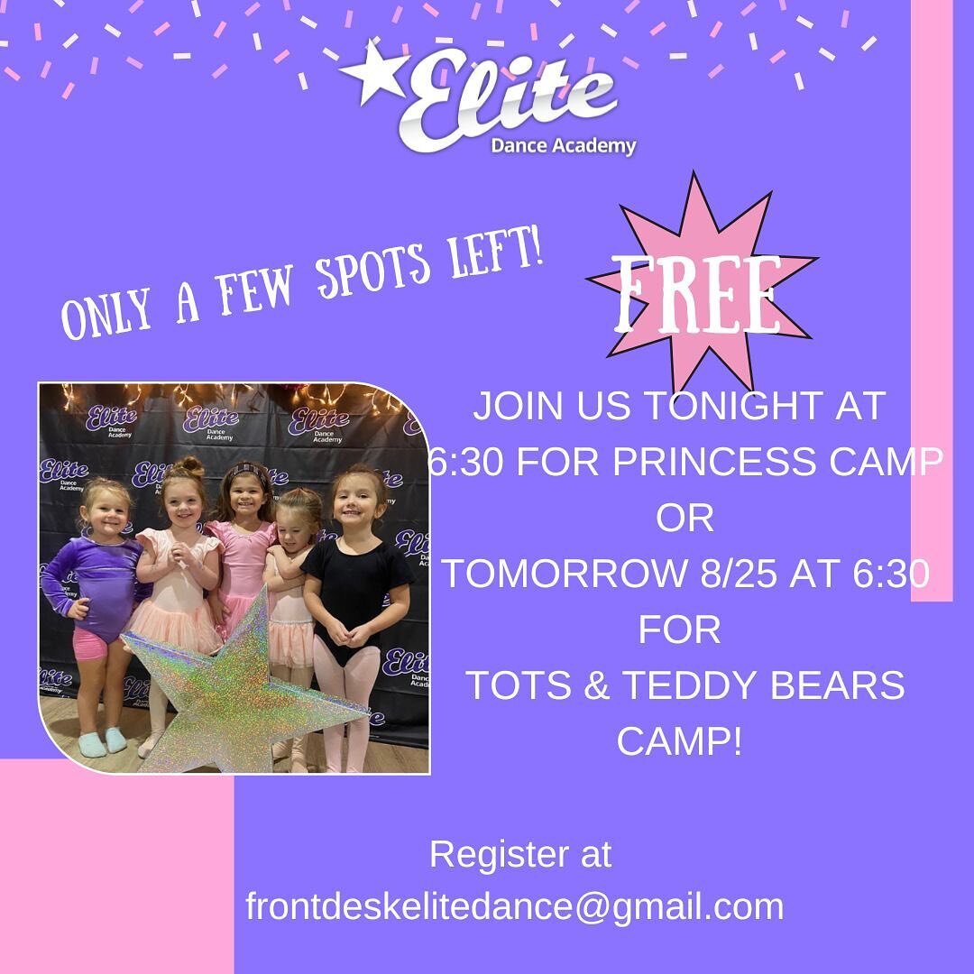 👑Join us tonight or tomorrow for some super fun &amp; super free camps! 🧸
✨Come see what makes Elite so special!