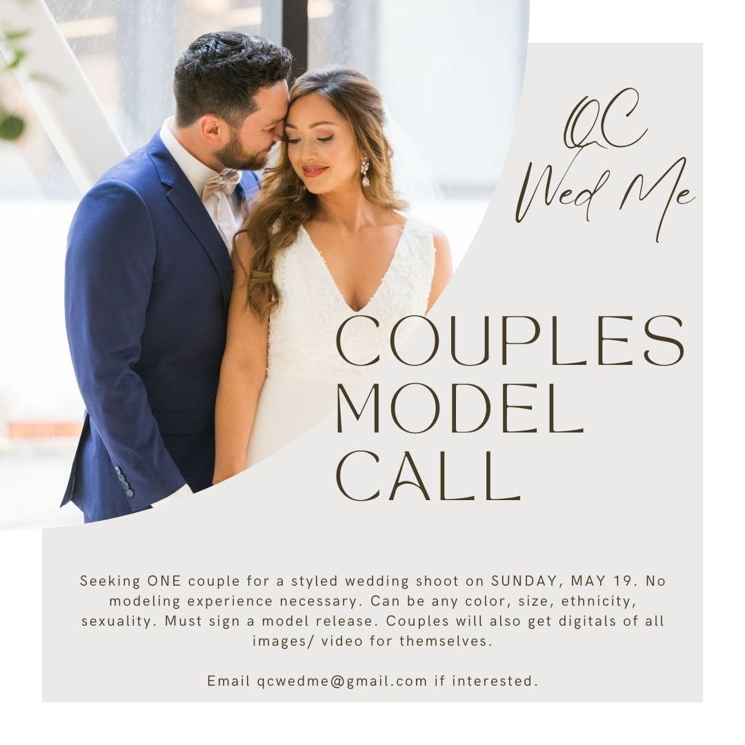 Looking for one REAL couple to model for a fake wedding shoot! Hair, make-up, dress, tux, accessories, and free facial included! Email Sarah at qcwedme@gmail.com if you're interested.