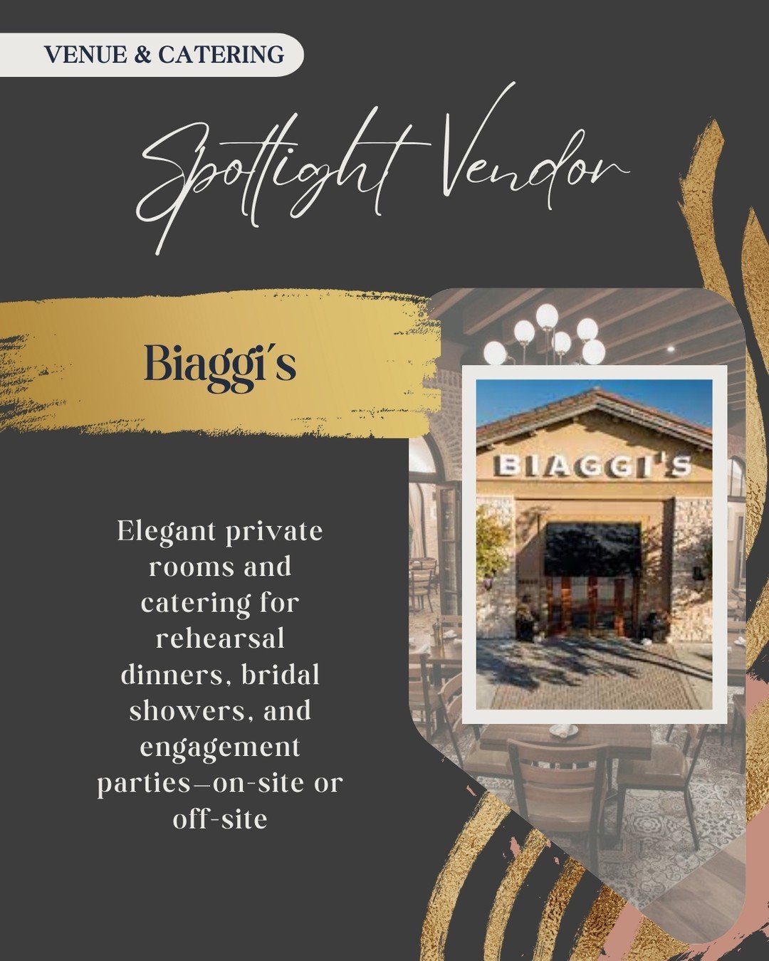 ✨ Spotlight Vendor: Biaggi&rsquo;s Ristorante Italiano ✨

Planning a rehearsal dinner, engagement party, or bridal shower? We highly recommend Biaggi&rsquo;s for their warm hospitality, stylish private dining spaces, and mouthwatering Italian menu. ?