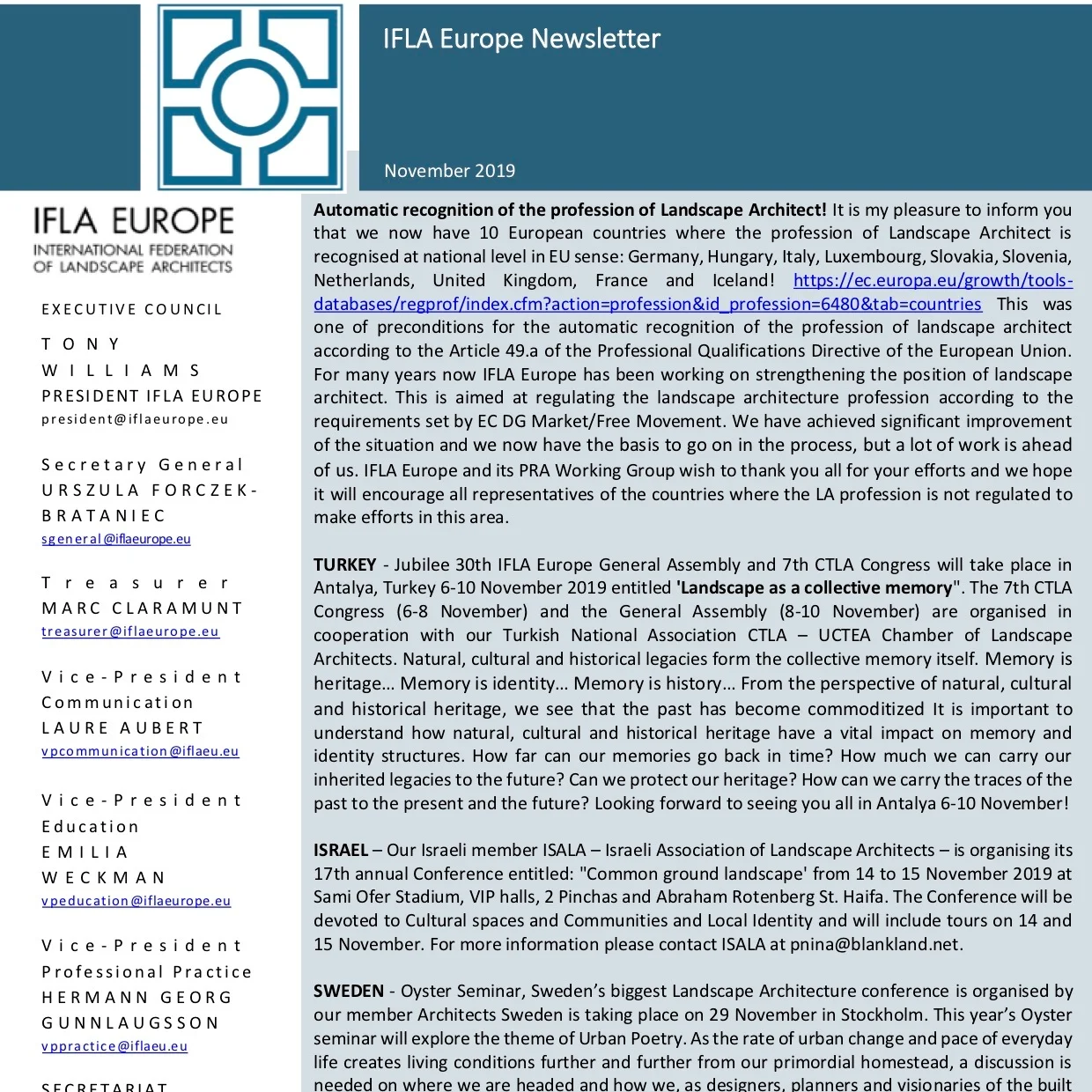 IFLA Europe Newsletter - November 2019