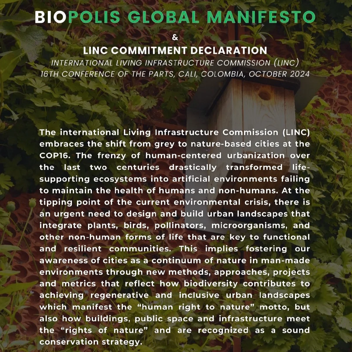 Support the Biopolis Manifesto - a global voice in&nbsp;support of biodiversity in cities across nations&nbsp;&nbsp;