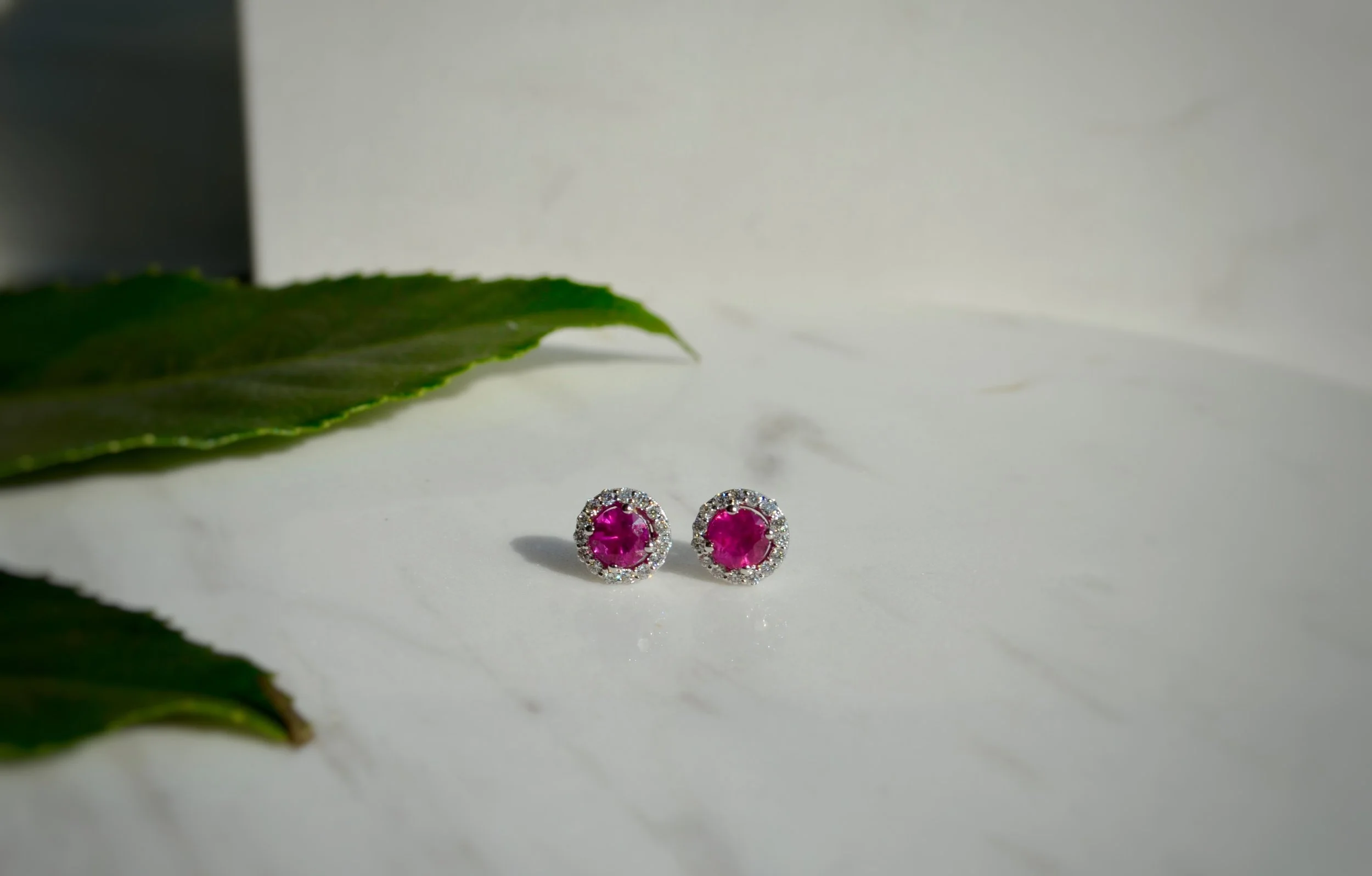 White gold rubies with diamond earrings