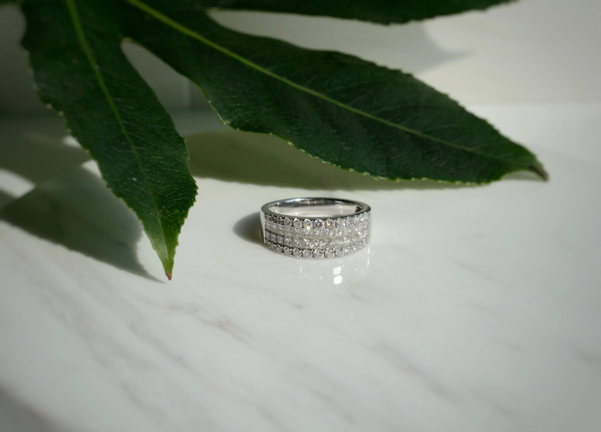 White gold ring with diamonds