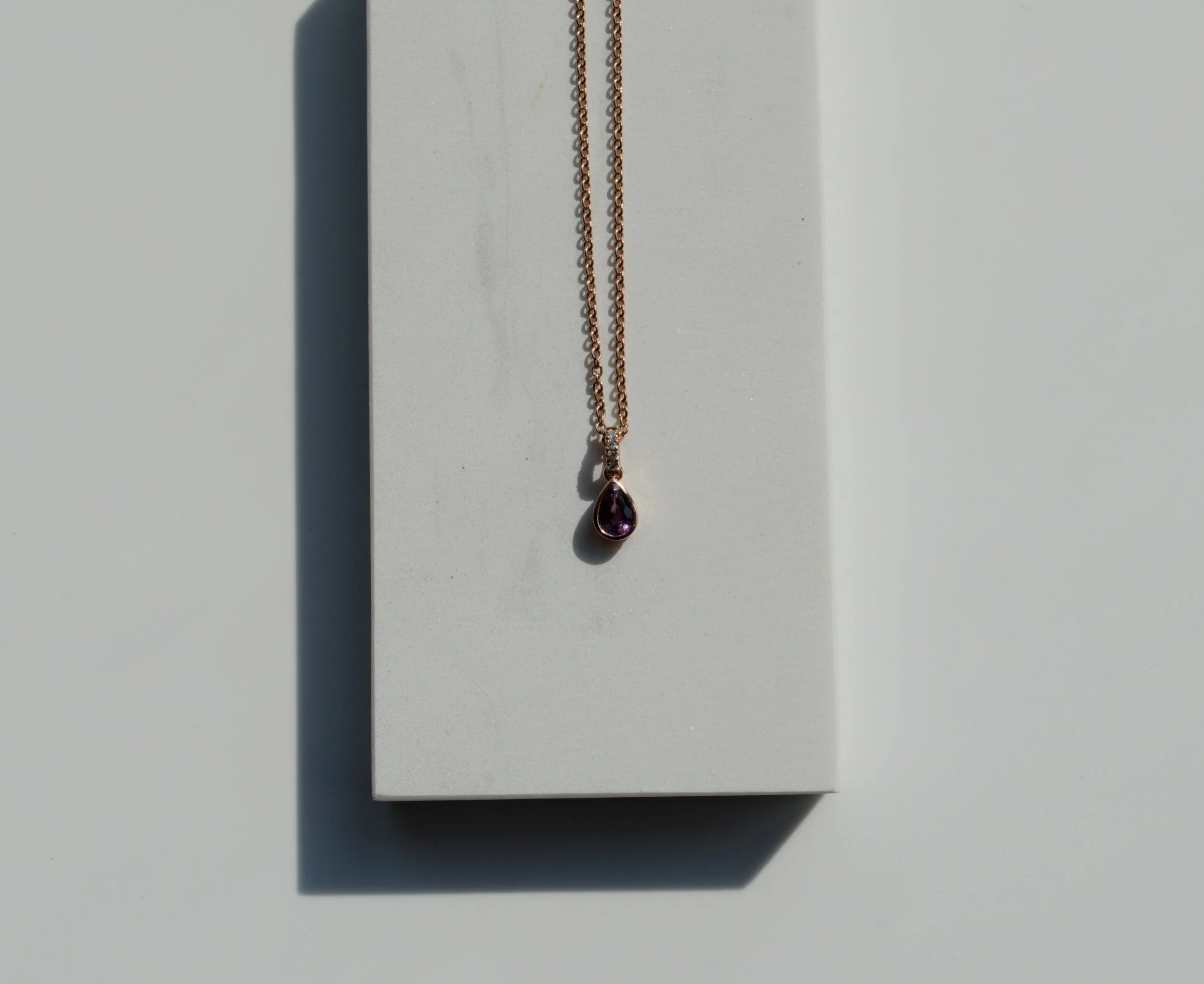 Rose gold purple sapphire diamond necklace