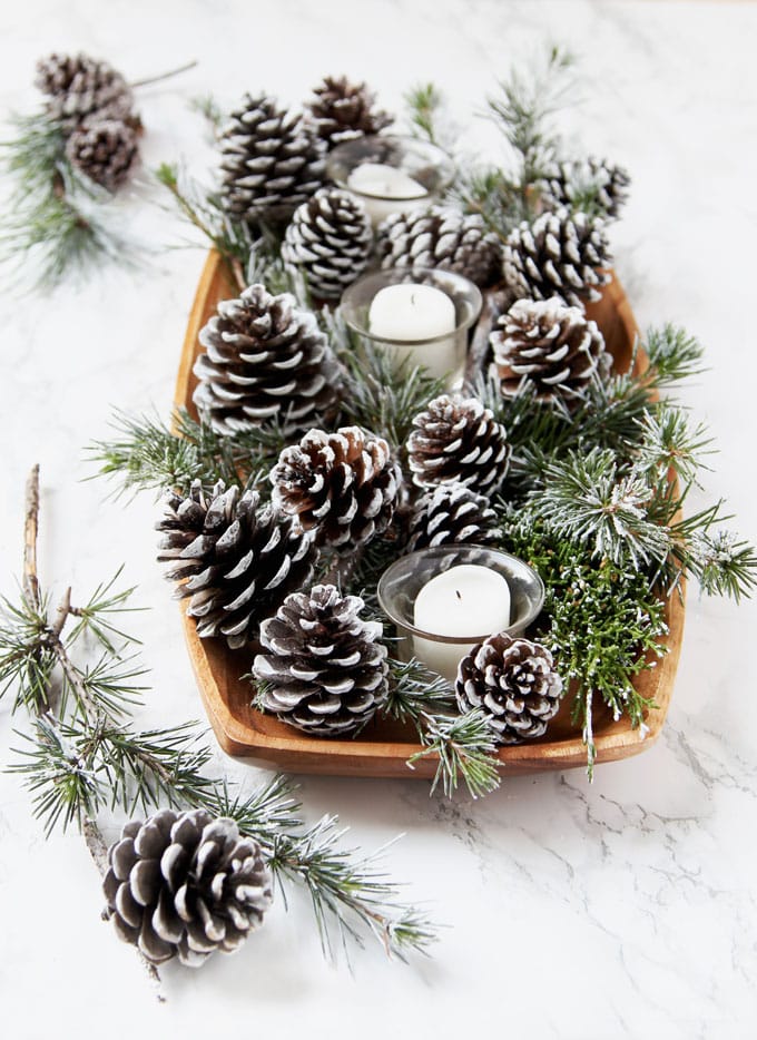 DIY Snow Covered Pine Cones via A Piece of Rainbow