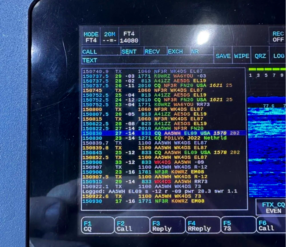 FT4 digital mode screen showing 20 meter contacts during POTA activation US-5524