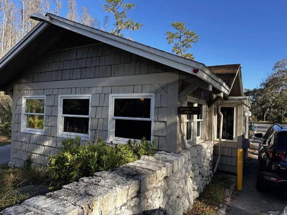Hillsborough River State Park ranger station entrance building where visitors pay $4 entrance fee