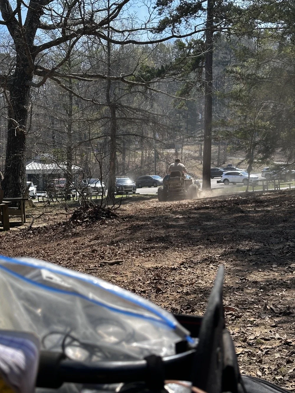 State park employee doing lawn maintenance while I activate POTA