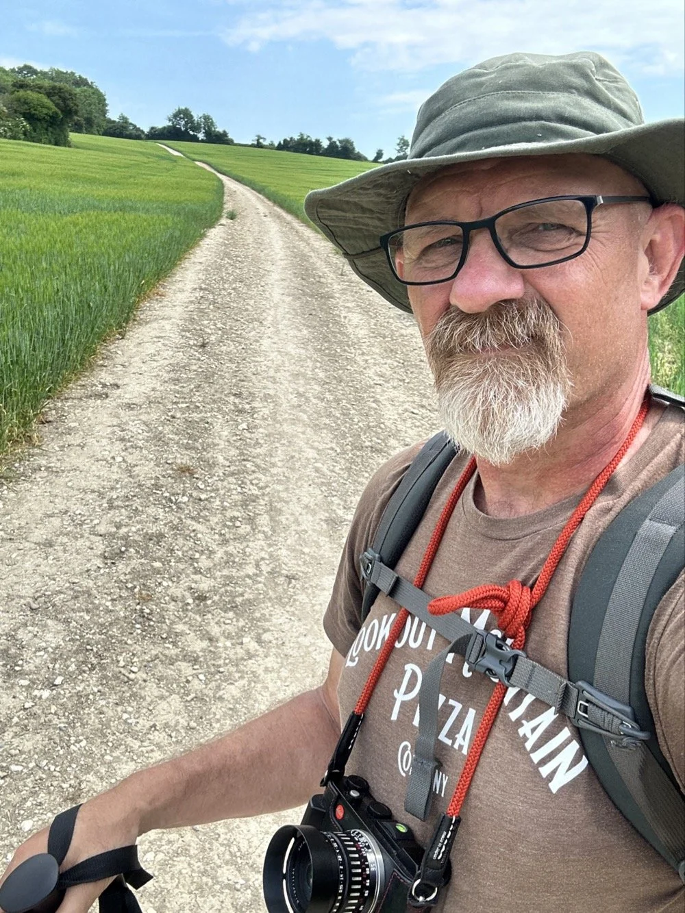 The author with the Leica CL mirrorless camera and the TTArtisan 35mm f0.95 lens on the Pilgrim's Way