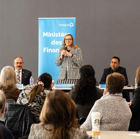 Minister Natalia Kusendova-Bashta speaking at an event