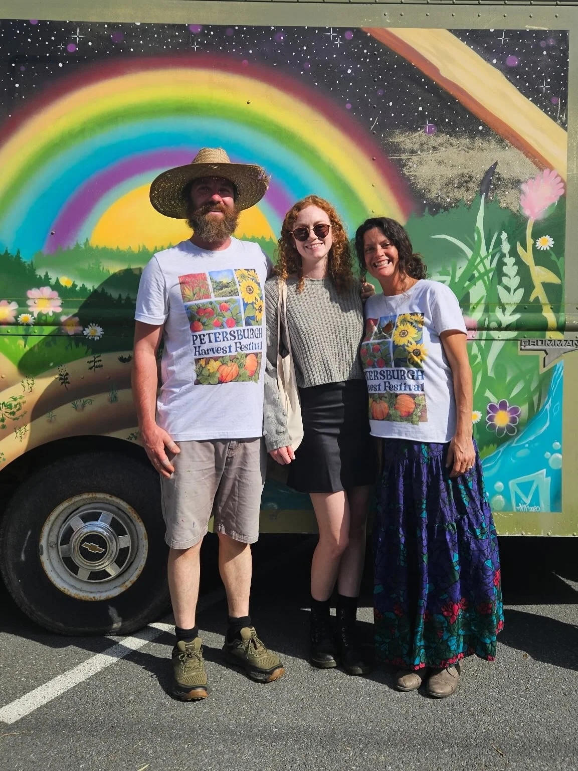 Congrats to @starryridgefarm on another fabulous @petersburgh_harvest_festival!
I had so much fun designing these harvest themed T-shirts for the event!

Peep my Flower Moon design on @zheeksmith&rsquo;s shirt as well. Those are available on my Threa