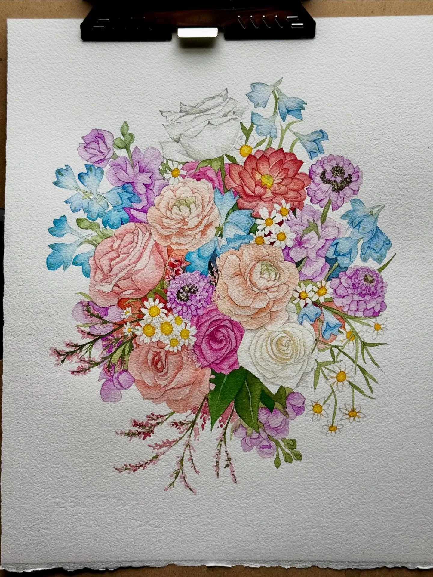🌸💐🌷🌻🩵
Another wedding bouquet painting is off to its home!