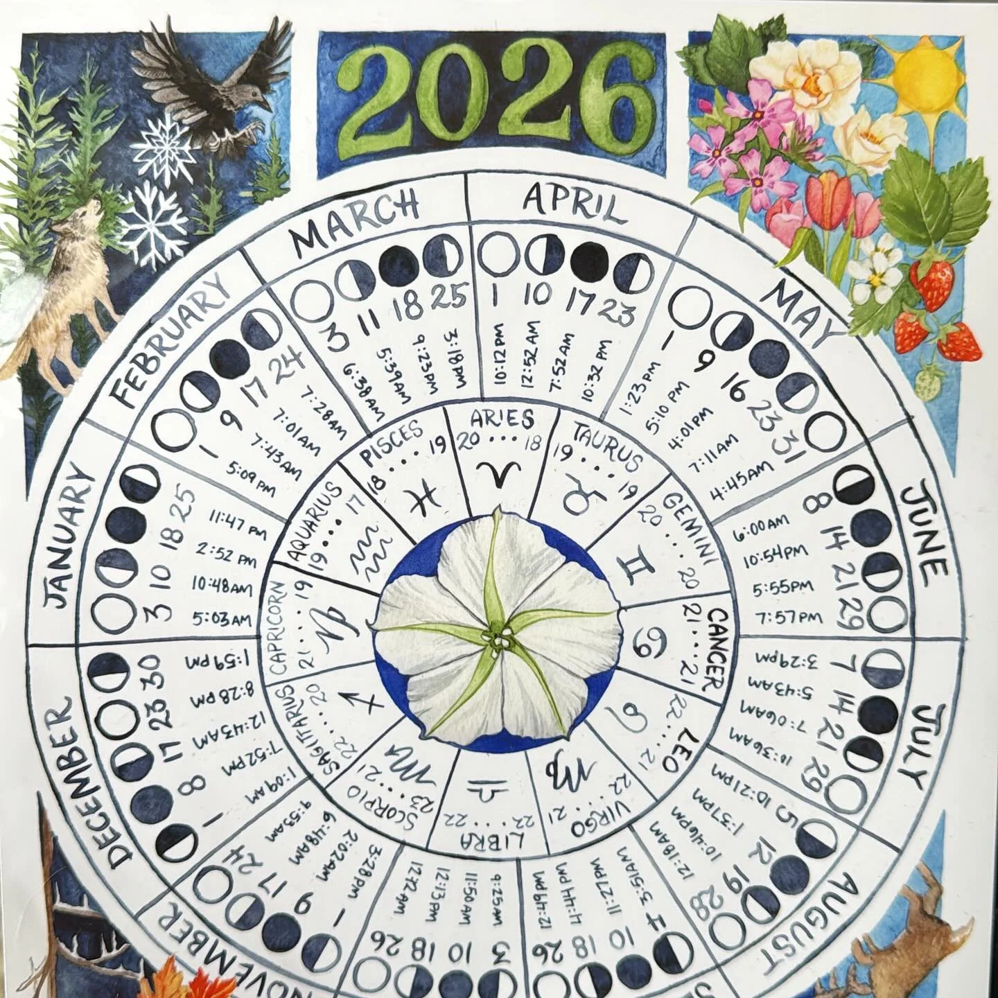 Welcome 2026 ✨
It&rsquo;s officially time to start using the 2026 moon calendar with today, January 3rd being the Wolf Moon and first full moon of the year