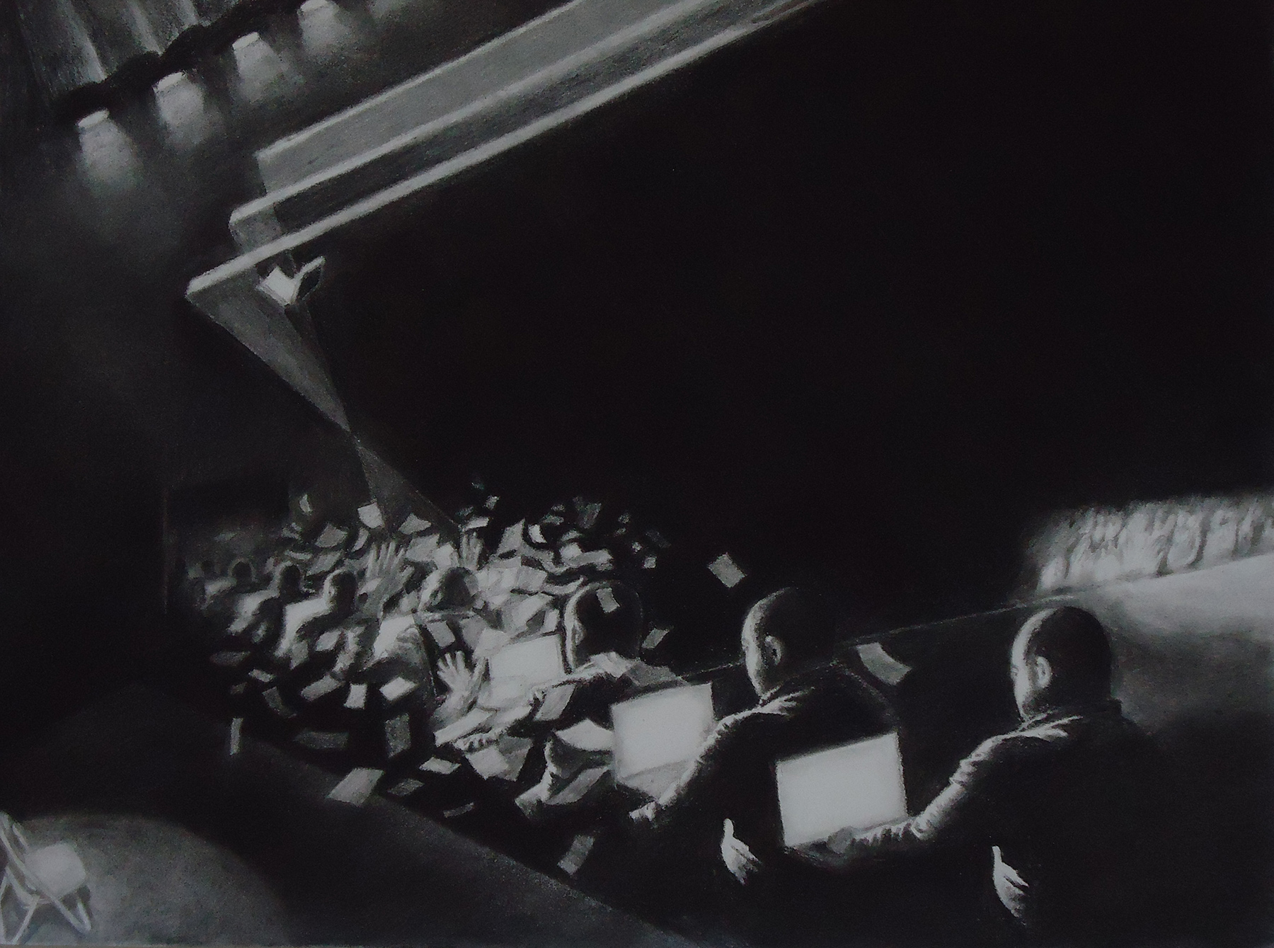 into, out of, graphite and charcoal on paper, 2012