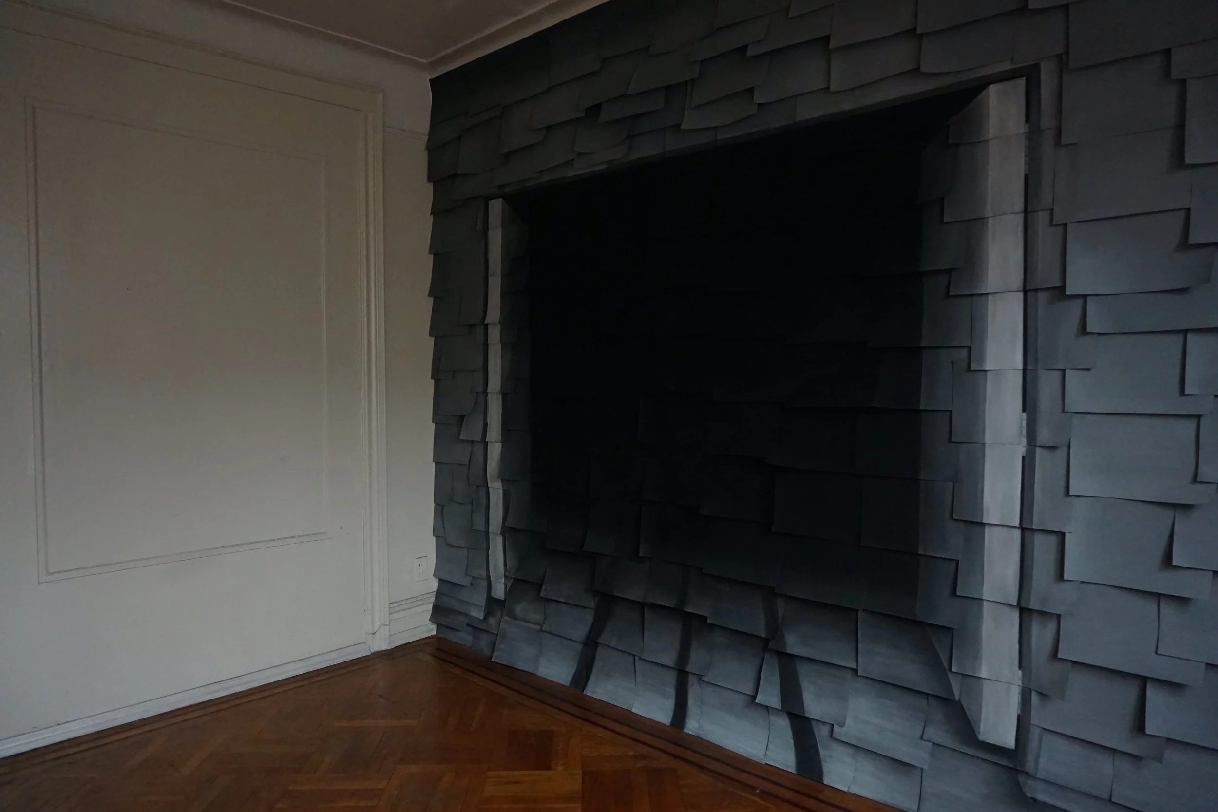 Unnameable, (side view), charcoal and pastel on paper, 106" x 125", 2022