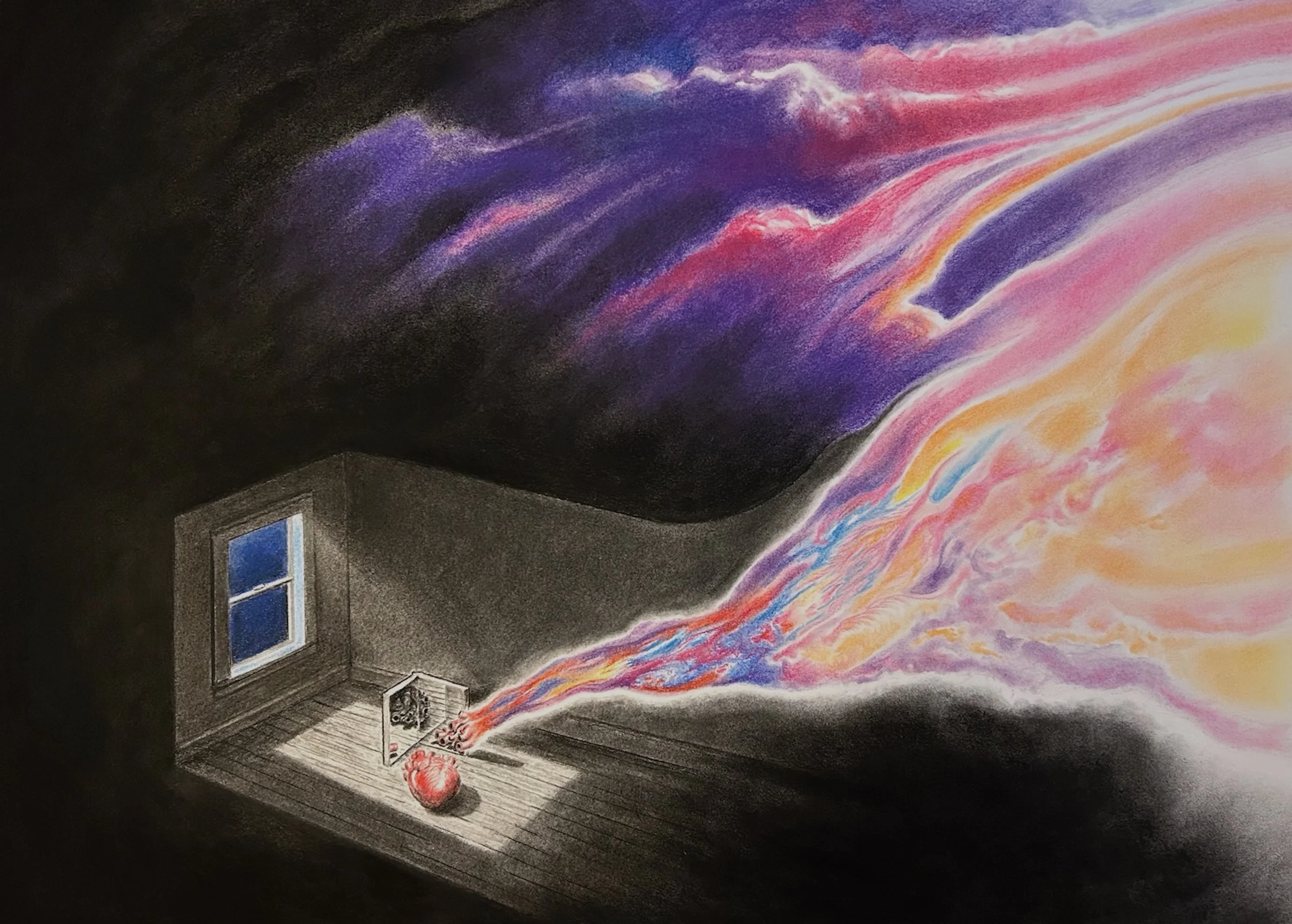 Para, charcoal, colored pencil, pastel, graphite, 18" x 26", 2024