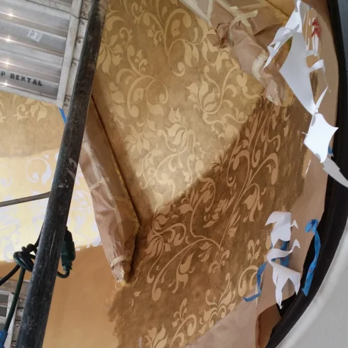 The almost done photo of painting in the house ceiling