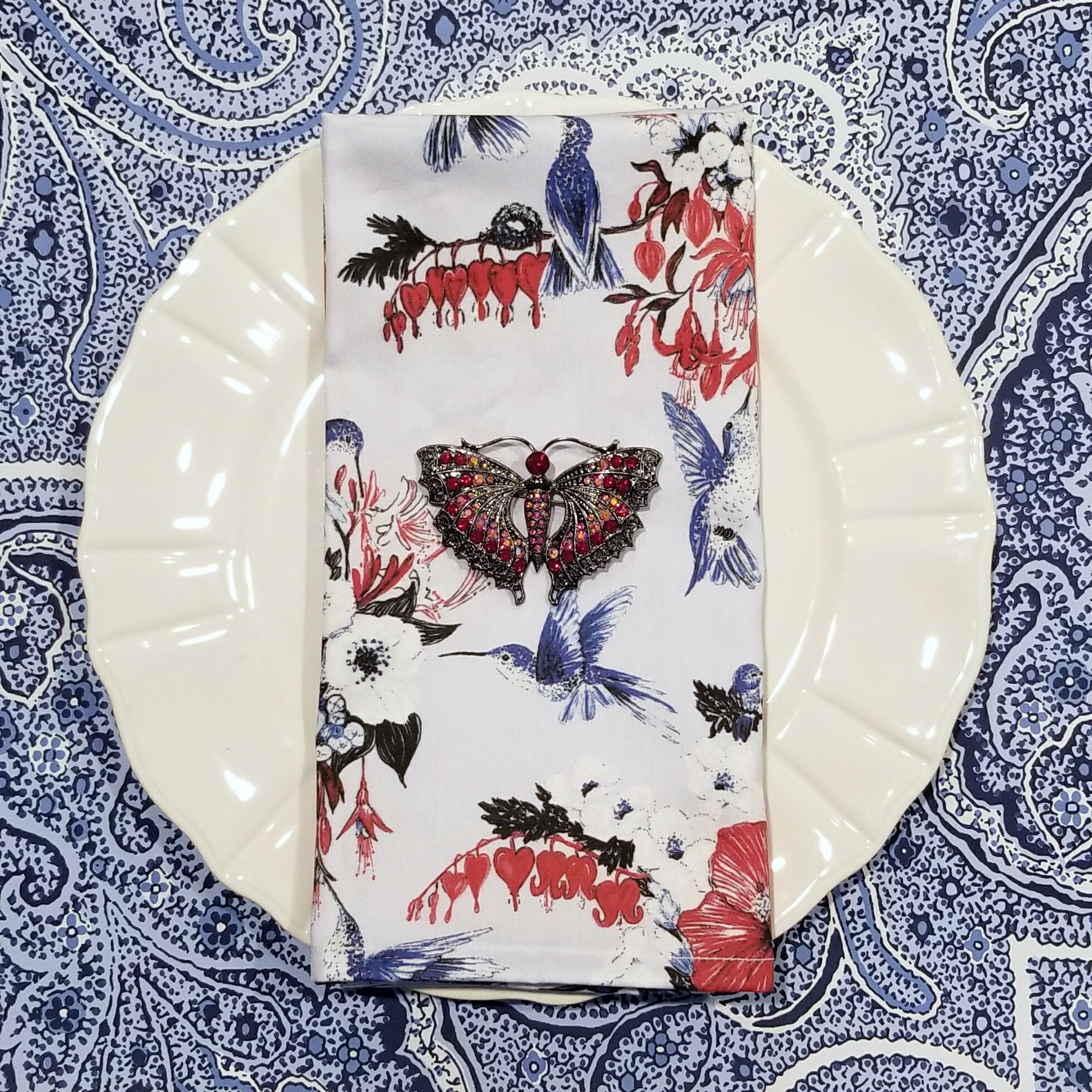 White plate with printed table napkin