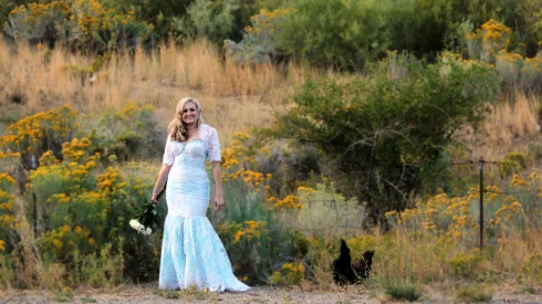 Azure Elizabeth on outdoor photoshoot with yellow sage field background