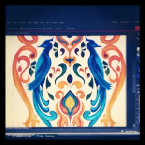 Bird design making on adobe photoshop on laptop screen close up view