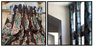 Brown curtain with printed bird design