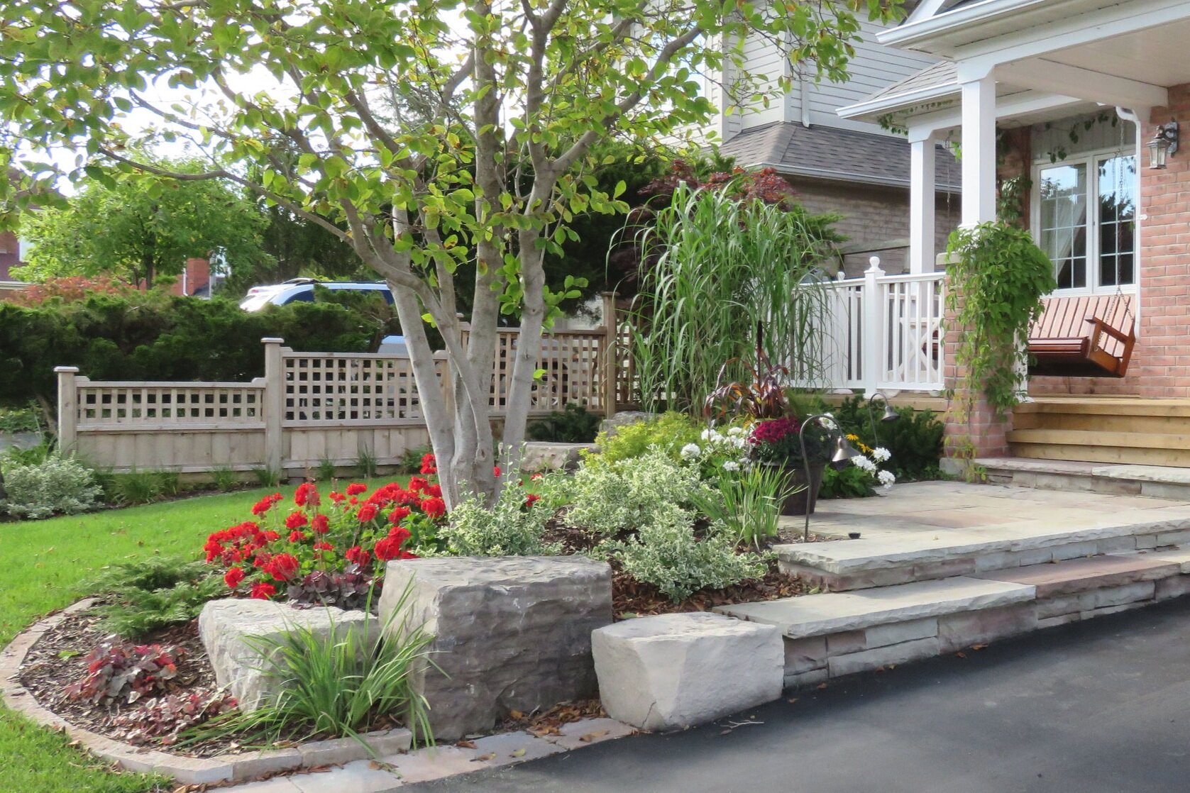 Front Porch | Magnolia Anchor tree | Flagstone step