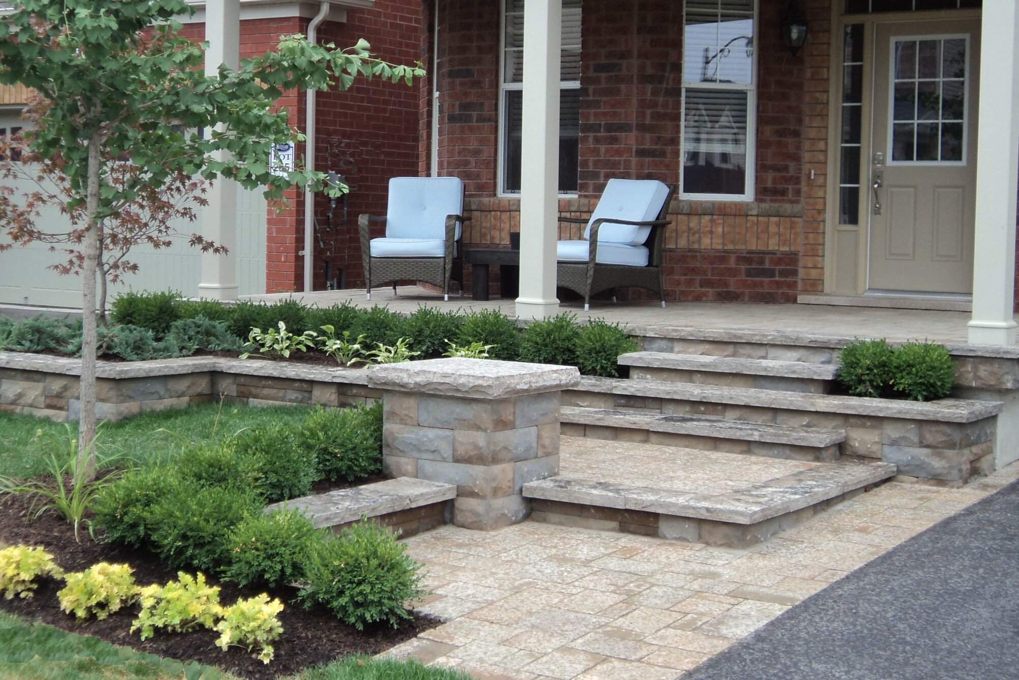 Pre-cast Stone Pillar | Lockstone walkway | Flagstone treads &amp; Coping